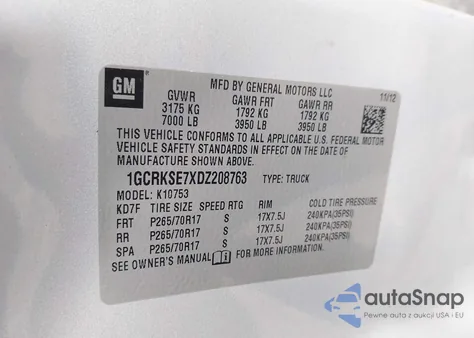 2013 Chevrolet Silverado 1500 Lt from USA, damaged, VIN 1GCRKSE7XDZ208763